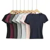 RY26101-26 Pantalones ajustados estilo coreano de otoño, camiseta básica versátil adelgazante de manga corta ajustada de Tencel con cuello en U, deseo puro