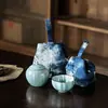 Bolsa de Almacenamiento Rápida Batik de Pintura a Tinta para Tetera, Tazas de Compartir, Tazas de Té y Ollas de Arcilla Púrpura; Bolsa Tote para Juego de Té de Viaje Portátil