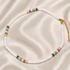 Collar de mujer de moda étnica bohemia con piezas de cerámica suave de colores, estilo ins, cadena de clavícula que combina con todo.