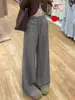 Pantalones de chándal grises para mujer, nuevo estilo otoño 2026, corte recto holgado, fluidos, casuales, adelgazantes, de cintura alta, pierna ancha