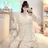 Pijama de princesa estilo coreano para mujer, primavera y otoño, con copas en el pecho, algodón nube, manga larga, pantalón largo, conjunto de ropa de estar talla grande