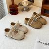 Zapatos de Cuero con Adorno de Encaje Estilo Coreano para Niñas 2025 Primavera y Otoño Velcro Zapatos Poco Profundos de Princesa Zapatos Birkenstock para Niños Pequeños
