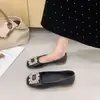 Zapatos planos de mujer con hebilla cuadrada de pedrería y suela blanda, moda 2026 primavera nuevos zapatos planos elegantes estilo coreano, perfectos con faldas, adecuados para ir al trabajo