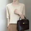 Suéter de Punto para Mujer con Cuello Redondo 2026 Otoño/Invierno Nuevo Estilo Hueco de Cinco Mangas Holgado Pulóver Capa Base Suéter Delgado