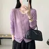 Cárdigan de punto hueco en color de contraste para mujer, estilo fino, nuevo otoño 2026, adelgazante y versátil, con diseño de canalé, chaqueta suéter