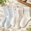 Calcetines de Algodón Dulces con Encaje Anti-Pilling para Primavera y Otoño, Lunares, Moño, Calcetines JK, Duraderos, Amigables con la Piel, Lindos, Calcetines de Volantes a Media Pantorrilla para Mujer