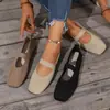 Transfronterizo punto tamaño grande~Zapatos Mary Jane de punta cuadrada a bloques de color tejidos para mujer, disponibles en colores retro suaves, zapatos sencillos para todas las estaciones