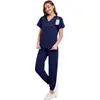 Uniformes de enfermería personalizados hechos de tela de poliéster impresa digitalmente con escote en V, ropa para dentistas, OEM de comercio exterior en lotes pequeños y dropshipping