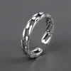 Anillo de Cierre de Cuerda Trenzada de Plata Tailandesa Vintage S925 para Mujer, Anillos Trenzados Huecos Desgastados para Pareja para Hombre, Diseño Abierto de Nicho