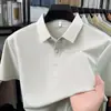 Camiseta masculina de manga curta com gola alta, novo estilo de verão, sem costura, seda gelada, fresca e fina, com gola virada, atacado