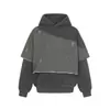 Ropa para Hombre Jia Yi Ku 2026 Estilo Páramo Sudadera con Capucha de Felpa Lavada con Escamas Falsas de Dos Piezas Estilo Callejero Americano Sudadera Desgastada