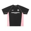 Camiseta Masculina de Manga Curta com Estampa de Letras em Contraste de Cores Estilo Americano Design Hasselblad Linhas Verão Solta Casual para Casal