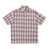 Camisa a Cuadros Retro Americana de Manga Corta para Hombre Estilo Japonés Versátil Marca de Moda Estampado de Pedrería Hot-Fix Camisa a Cuadros Estilo Verano