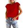 Comércio exterior transfronteiriço Feminino manga 3/4 gola redonda solto pulôver de malha casual sem mangas cor sólida suéter pulôver