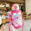 Nueva botella de agua térmica elegante y linda con temática de dibujos animados para niños, con un diseño de doble pajita para beber, perfecta para que los estudiantes la usen en la escuela o para actividades al aire libre
