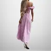 Verano 2026 Nueva Ropa de Mujer Transfronteriza Amazon Vestido Europeo y Americano Elegante Estampado Floral Abertura Hombros Descubiertos Vestido Largo