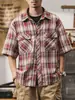 Camisa de Cuadros Retro Clásica Americana para Hombre, Manga Corta de Verano Holgada de Marca de Moda Casual Hawaiana para Vacaciones en la Playa