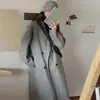 Abrigo de tweed de longitud media hasta la rodilla para otoño e invierno para mujer, abrigo rosa casual y moderno para mujeres petite, estilo popular