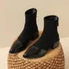 Moda Tendência Versátil Outono/Inverno Bico Fino Deslumbrantes Botinhas Curtas Femininas 2026 Primavera/Outono Novo Estilo Coreano Temperamento Botinhas de Cano Curto