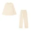 Conjunto de Pijama de Algodón para Mujer para Primavera y Verano, Manga Larga Pantalón Largo, Ropa de Casa Casual, Cuello Redondo, Agradable para la Piel, Bloque de Color, Bolsillo, Ropa para el Hogar