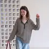 Blusa tipo camiseta de manga larga a rayas de seda helada lyocell, casual y relajada, para mujer, adecuada para primavera y verano, top holgado con protección solar