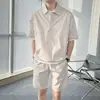 2026 Conjunto Esportivo Verão Estilo Hong Kong Estilo Coreano Camiseta Solta para Meninos Manga Curta Estudante Calça Simples de Cinco Pontos Toque de Alta Qualidade 2