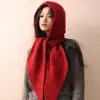 Chapéu e Cachecol Integrados Balaclava Lã Misturada Moda Coreana Dongdaemun Chapéu de Tricô Vermelho Retrô