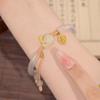 Pulsera de conejo de jade de estilo chino para mujer, hecha a mano, con cuentas, etiqueta de carácter fu, hebilla de anillo de seguridad, pulsera de jade de imitación