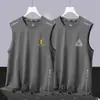 Regata Masculina de Seda Gelo Verão Esportes Fitness Camiseta Base Treino Ombro Largo Fina Sem Mangas Secagem Rápida Top Masculino da Moda