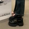 Sapatos de couro pequenos estilo britânico, sola grossa, salto grosso, feminino, 2024, nova chegada, outono e inverno, todos os sapatos femininos que aumentam a altura, sapatos de camada única, mocassins pretos