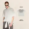 Camiseta para Hombre de Algodón Puro 250g Cuello Desgastado Negro con Efecto Pintura en Spray Degradado Retro Estilo Balenciaga Holgada Americana Manga Corta.