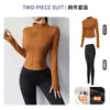 Conjunto de Fitness para Mujer con Forro de Polar, Manga Larga con Agujero para el Pulgar, Chaqueta de Yoga, Cintura Alta, Control de Abdomen, Glúteos de Durazno, Conjunto de Capa Base Deportiva