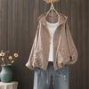 Jaqueta Curta com Capuz Estampada com Bolinhas de Desenho Animado Artística Fresca de Verão 2025 Feminina Protetor Solar Casaco Fino Outerwear Tendência Estudante