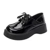 Mocasines para Mujer, Zapatos Pequeños de Piel, Estilo Nuevo Otoño 06, Estilo Universitario Británico, Plataforma de Suela Gruesa, Punta Redonda, Con Cordones, Zapatos Negros Individuales