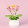 Flor de Lirio del Valle Tejida a Crochet de Lana Transfronteriza en Maceta Flor Artificial Pequeña Fresca Literaria Adornos de Escritorio y Coche Venta al por Mayor
