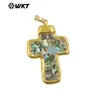 WT-JP407 colgante de joyería con forma de cruz vintage de concha de abulón textura de concha blanca veta chapado en oro de 18k
