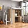 Cama de Hierro Forjado, Escritorio y Armario Combinados Yifanmei para Residencias Universitarias, Dormitorios de Estudiantes y Personal, con Escaleras Seguras para Entrar y Salir