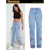 Pantalones vaqueros anchos de pierna ancha para mujer, vaqueros rectos con bordados intensos, oferta especial de Amazon