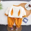 Conjunto de Duas Peças para Meninas Suéter de Algodão com Gola Redonda Laço Manga Longa Calça de Algodão Primavera e Outono 2024 Fabricante Original Atacado