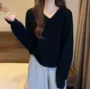 Suéter pullover de gola V suave estilo coreano feminino outono e inverno peça externa solta suéter macio e fofo top estilo preguiçoso suave