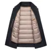 Casaco Masculino de Lã Dupla Face Comprimento Médio Lapela Jaqueta de Negócios Forro de Penas Removível Outono/Inverno Roupa para Pai