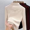 Camisa Base de Veludo com Gola Alta para Mulheres, Outono e Inverno 2026, Forrada com Lã, Toque de Luxo, Peça de Roupa Externa, Top Espessado com Design Espinha de Peixe