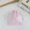 Estilo Coreano Ins Vento Pequeno Xadrez Bolsa com Cordão Tecido Macio Bolsa de Armazenamento com Cordão Exportação Externa Porta Batom Chaves Bolsa Pequena