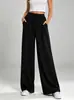 Nuevos pantalones largos casuales rectos de pierna ancha, sueltos, de color liso, con cordón y cintura elástica, estilo europeo y americano Amazon, para mujer