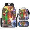Monstruo de Pelo Verde Grinch Transfronterizo Nueva Mochila Escolar Mochila de Dibujos Animados Set de Tres Piezas Bolso Estuche para Lápices