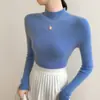 Nuevo suéter de punto de cachemira sin costuras de una pieza para otoño e invierno, de corte ajustado para mujer, con cuello alto medio, una capa base de punto ajustada