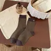 Calcetines de media pantorrilla serie marrón melardo para mujer, nuevos calcetines a rayas, con botón, de lunares, a cuadros apilados, estilo coreano de moda para otoño e invierno