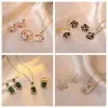 Collar para Mujer, Estilo Coreano y Japonés, Collar de Zirconia Esmeralda, Anillo, Set de Pendientes de Nicho, Pendientes, Cadena Elegante para Clavícula