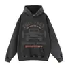 Sudadera con capucha negra vintage desgastada con estampado de coche vintage, sudadera tipo pullover moderna de estilo urbano para ventas transfronterizas