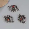 Prata de lei 925 anel duplo preto tinta acessórios florzinha vintage DIY acessórios feitos à mão pulseira de corda trançada material para colar